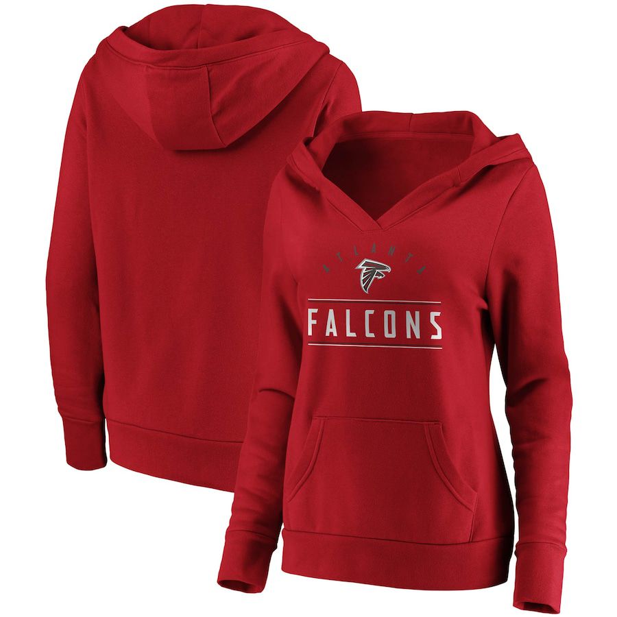 Women Atlanta Falcons Fanatics Branded Red Iconic League Leader V-Neck Pullover Hoodie